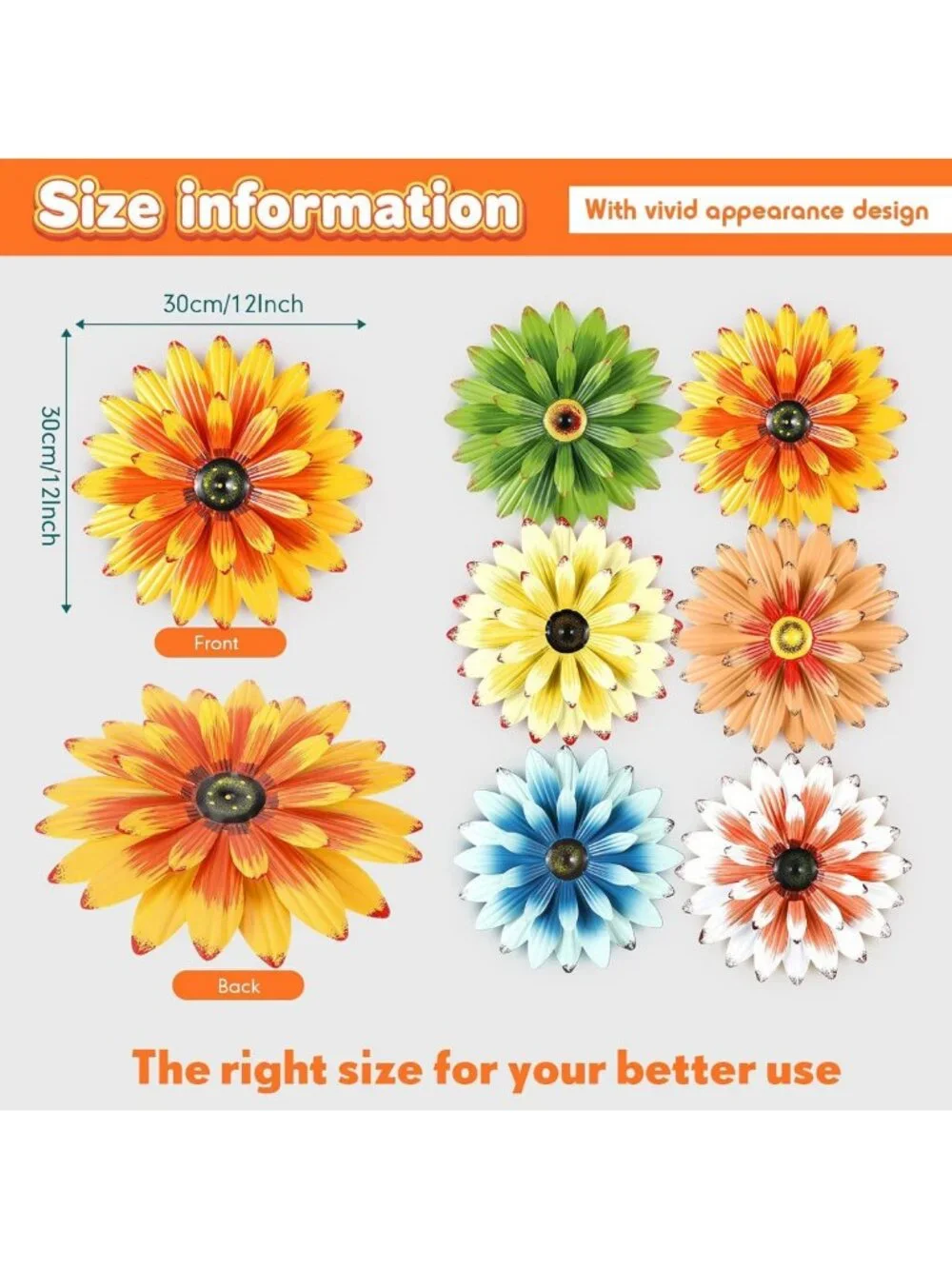6 Pcs Metal Flower Wall Art Decor - 12